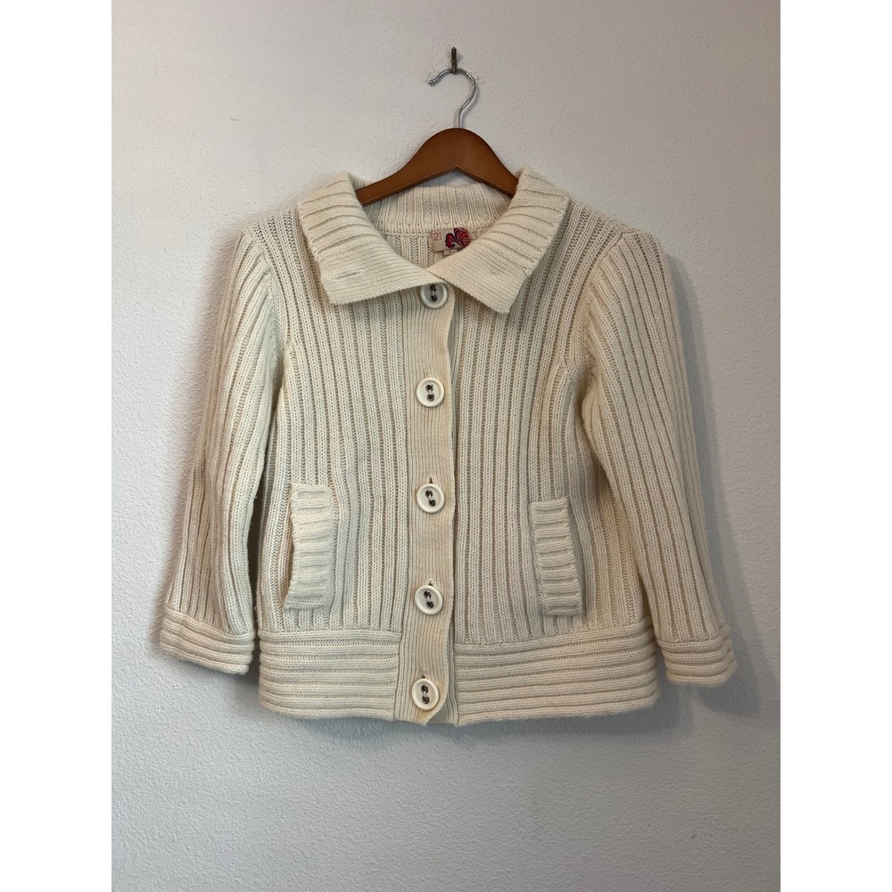 Forever 21 Cream Knit Button Up Cardigan Sweater Shawl Collar Pockets Womens L
